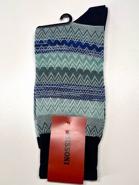 Missoni Classic Men's Zig Zag Patterned Socks - Navy & Mint